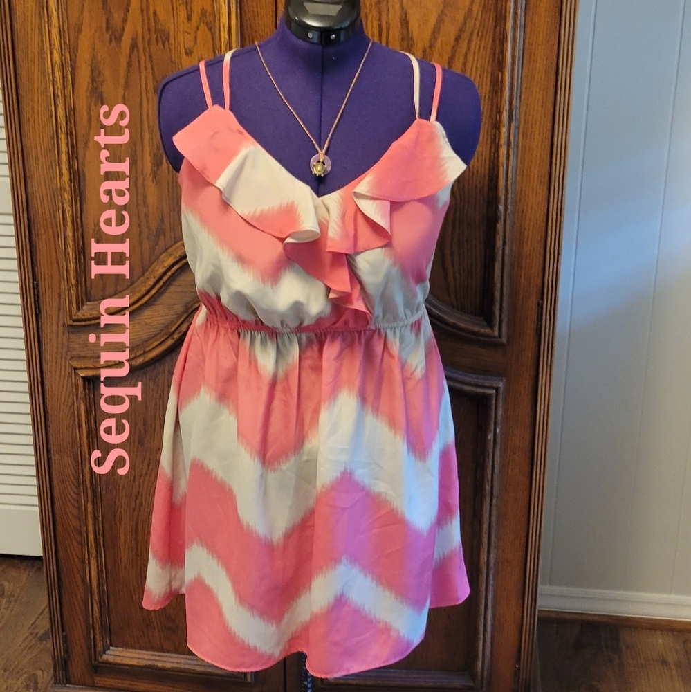 ❣️HP❣️Sequin hearts pale pink & cream strappy summer dress dz: M Jr.